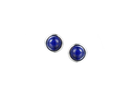 Blue lapis lazuli round sterling silver stud earrings circle