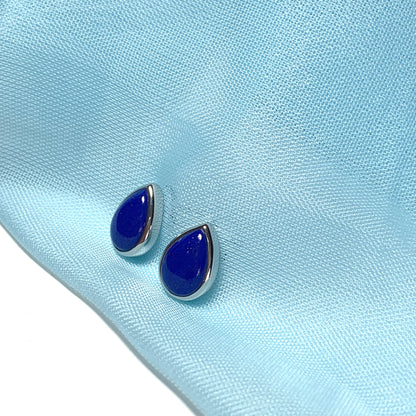 Blue lapis lazuli white gold pear teardrop stud earrings