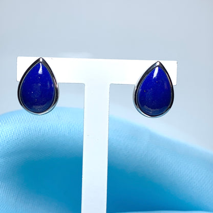 Blue lapis lazuli white gold pear teardrop stud earrings