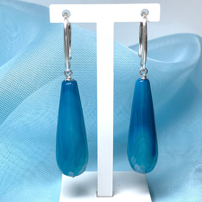 Continental drop earrings blue agate teardrop shaped long