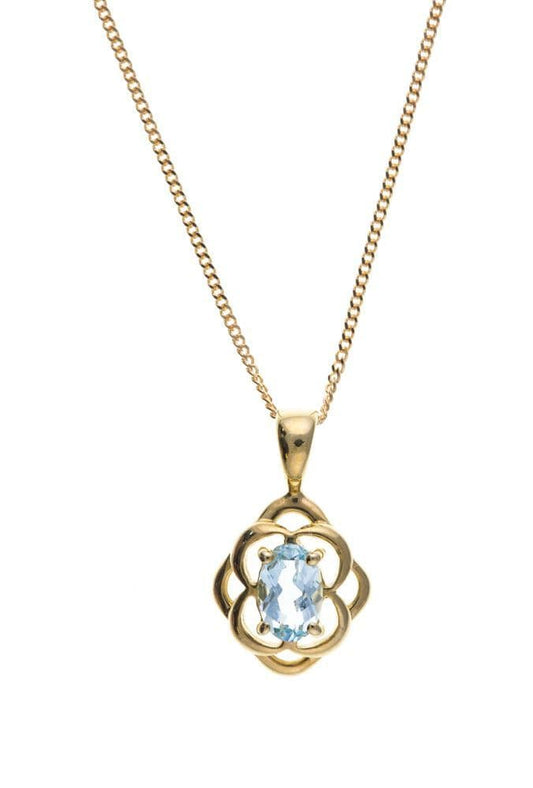Blue topaz pendant oval shaped necklace yellow gold