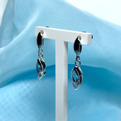 Blue topaz sterling silver marquise shaped drop earrings