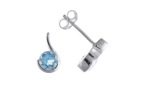 Blue topaz sterling silver round hooked swirl stud earrings