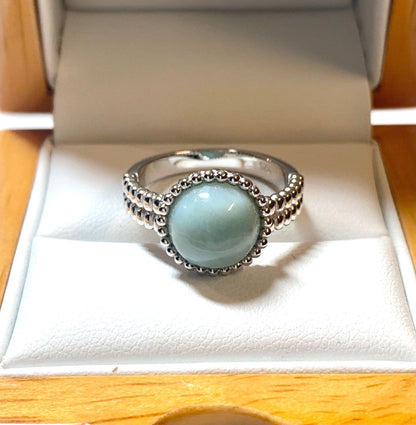 Larimar Round Sterling Silver Patterned Bobbled Ring