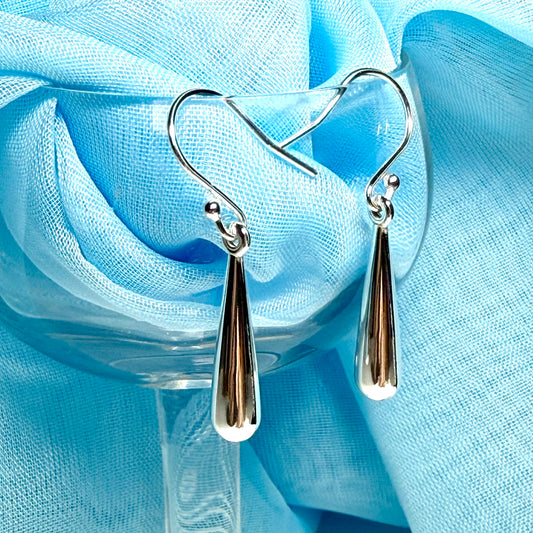 Bomber shaped plain highly polished drop earrings sterling silver