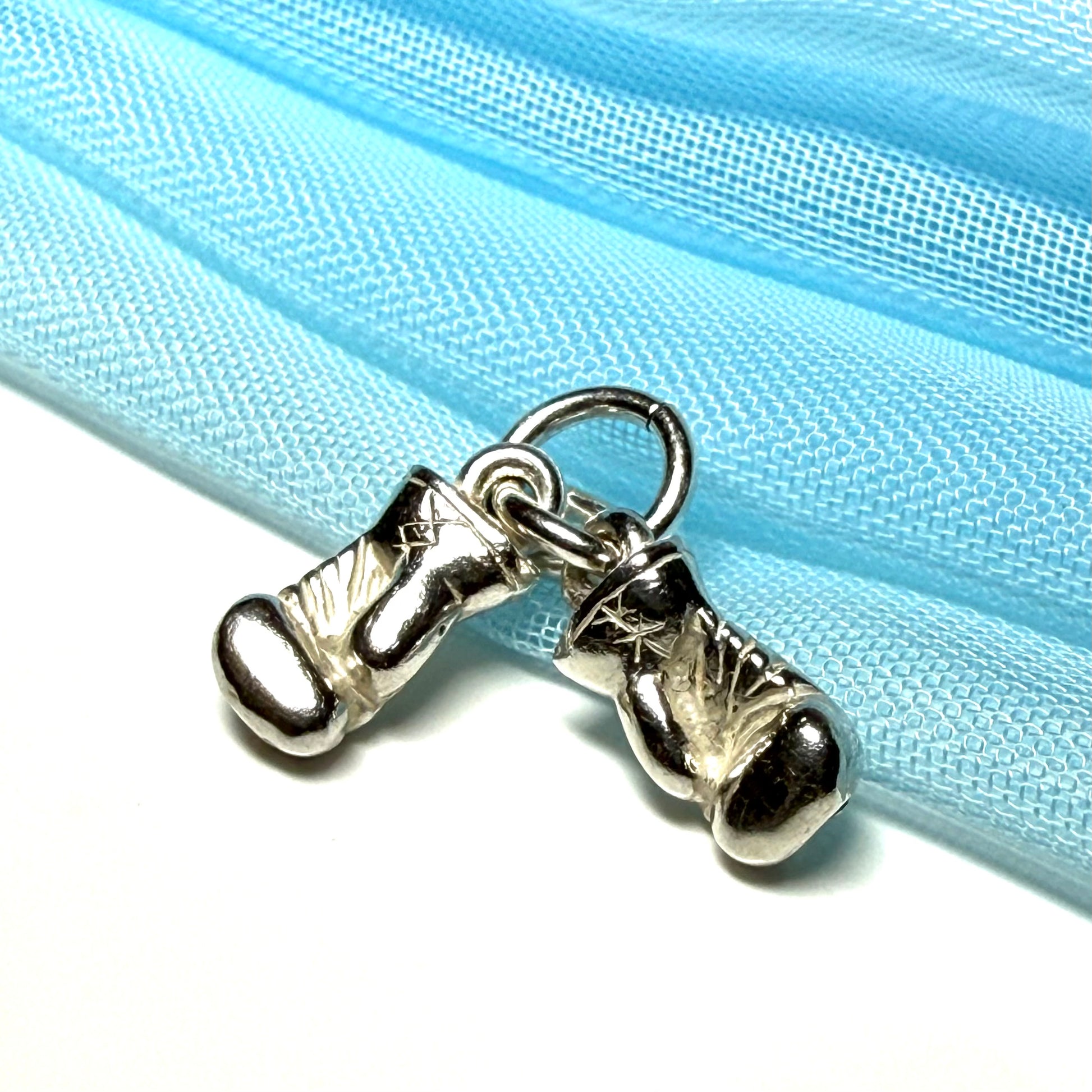 Boxing gloves shaped solid small charm sterling silver
