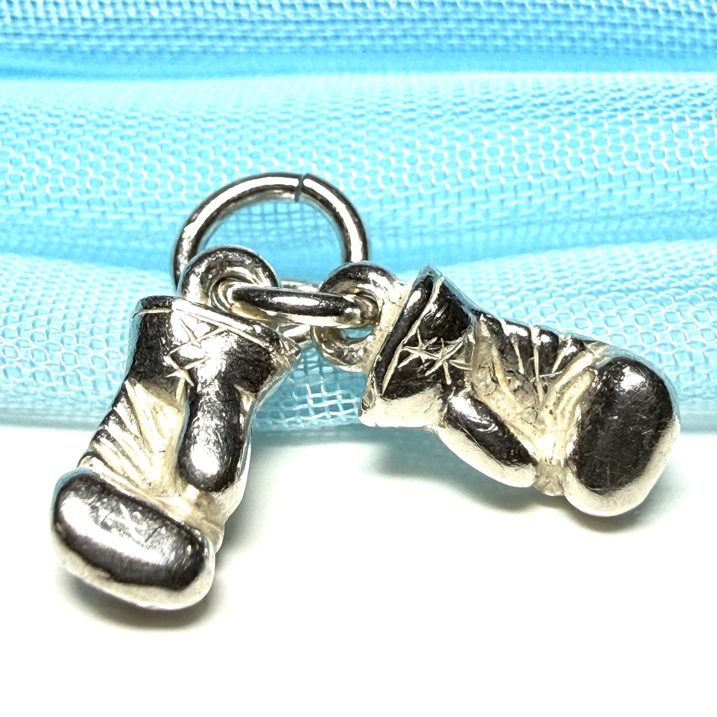 Boxing gloves shaped solid small charm sterling silver