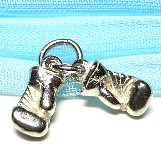 Boxing gloves shaped solid small charm sterling silver