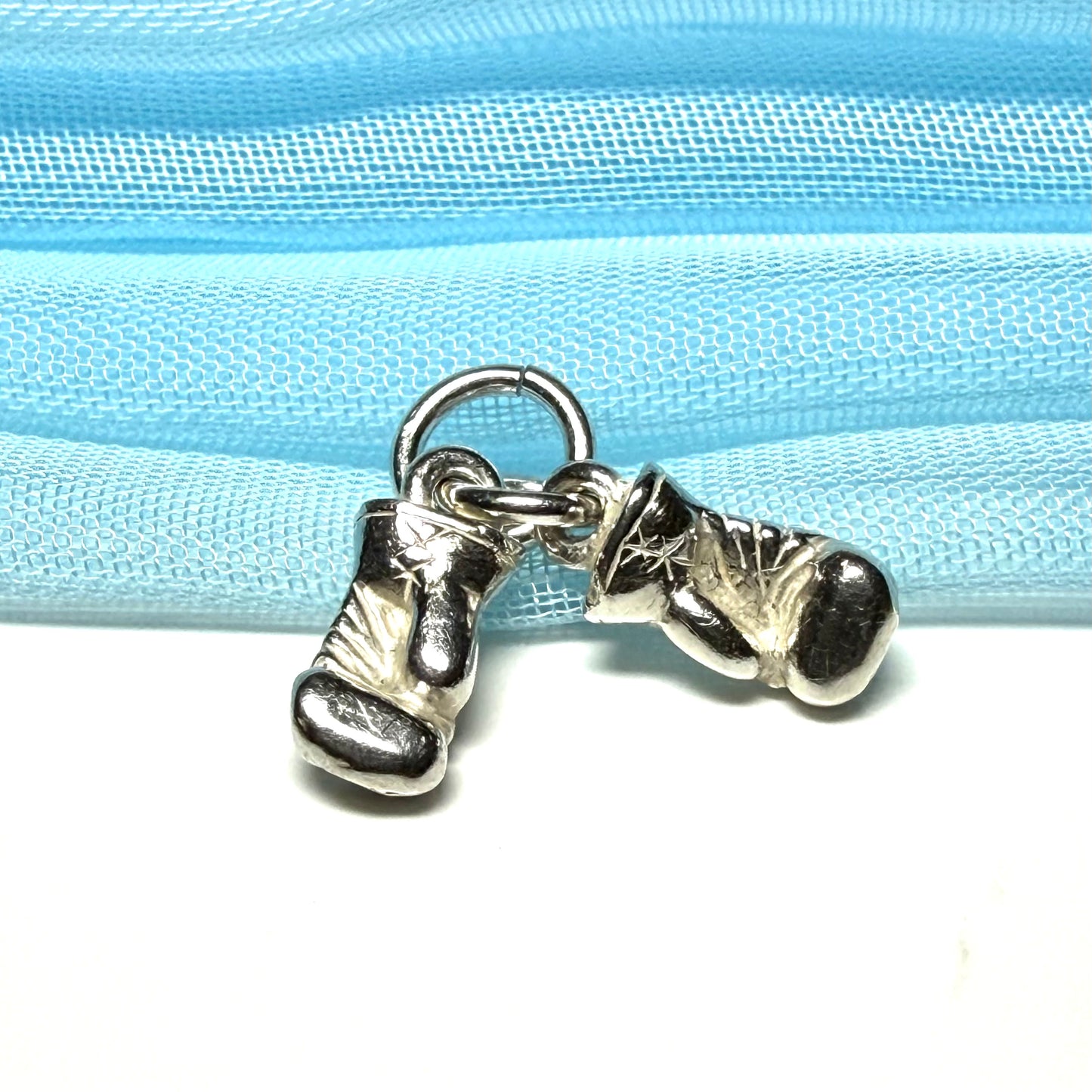 Boxing gloves shaped solid small charm sterling silver