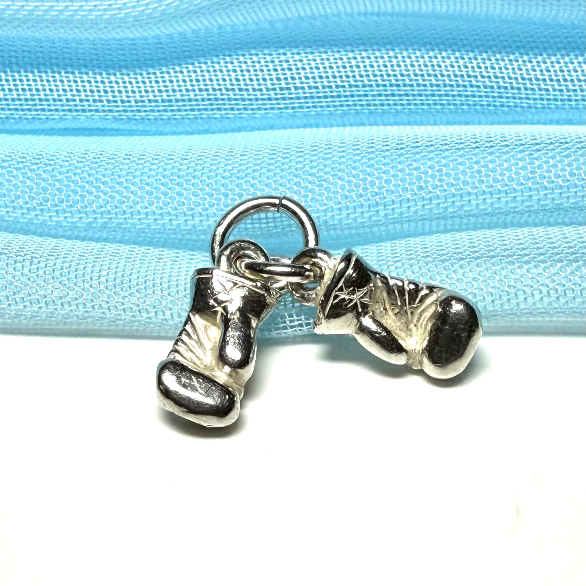 Boxing gloves shaped solid small charm sterling silver