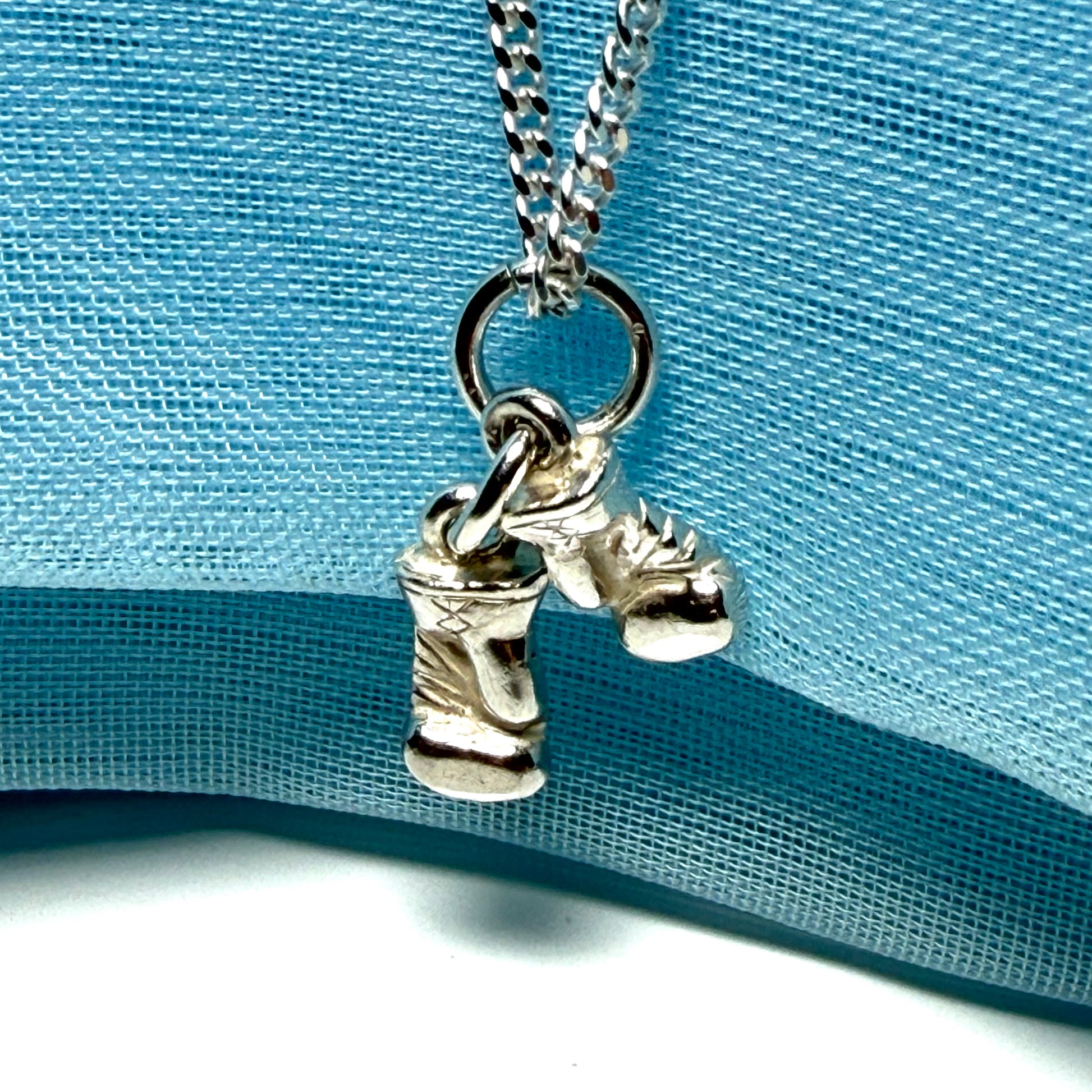 Boxing gloves shaped solid small necklace sterling silver charm pendant