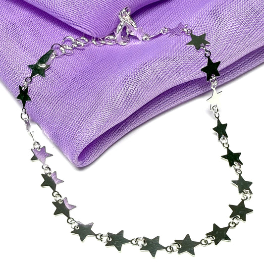 Bracelet ladies star link design sterling silver or anklet