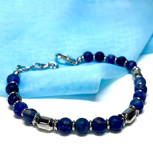 Ladies bracelet lapis lazuli blue heavy solid stainless steel