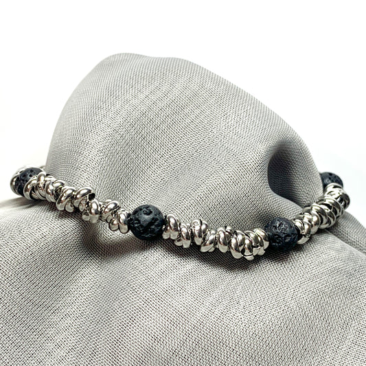 Bracelet lava black heavy solid stainless steel