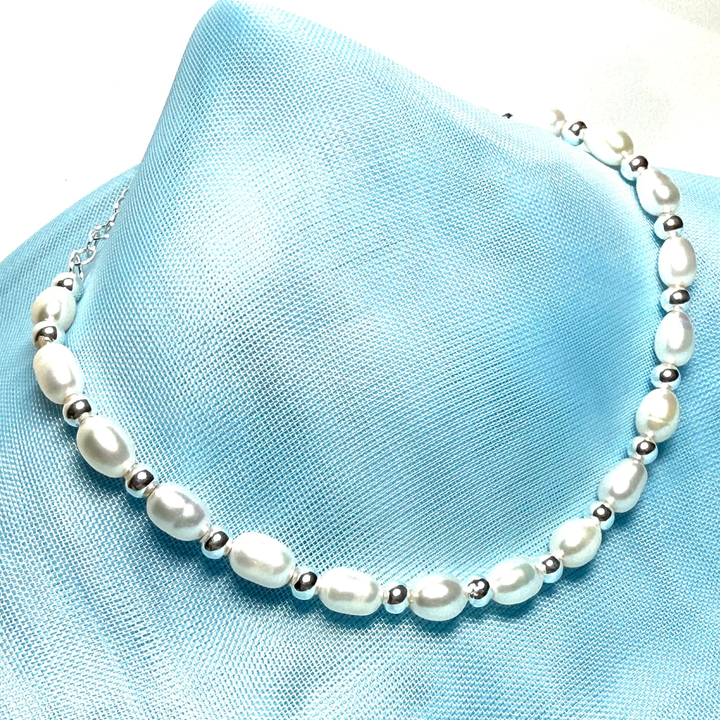 Bracelet real freshwater and sterling silver oval shaped pearl