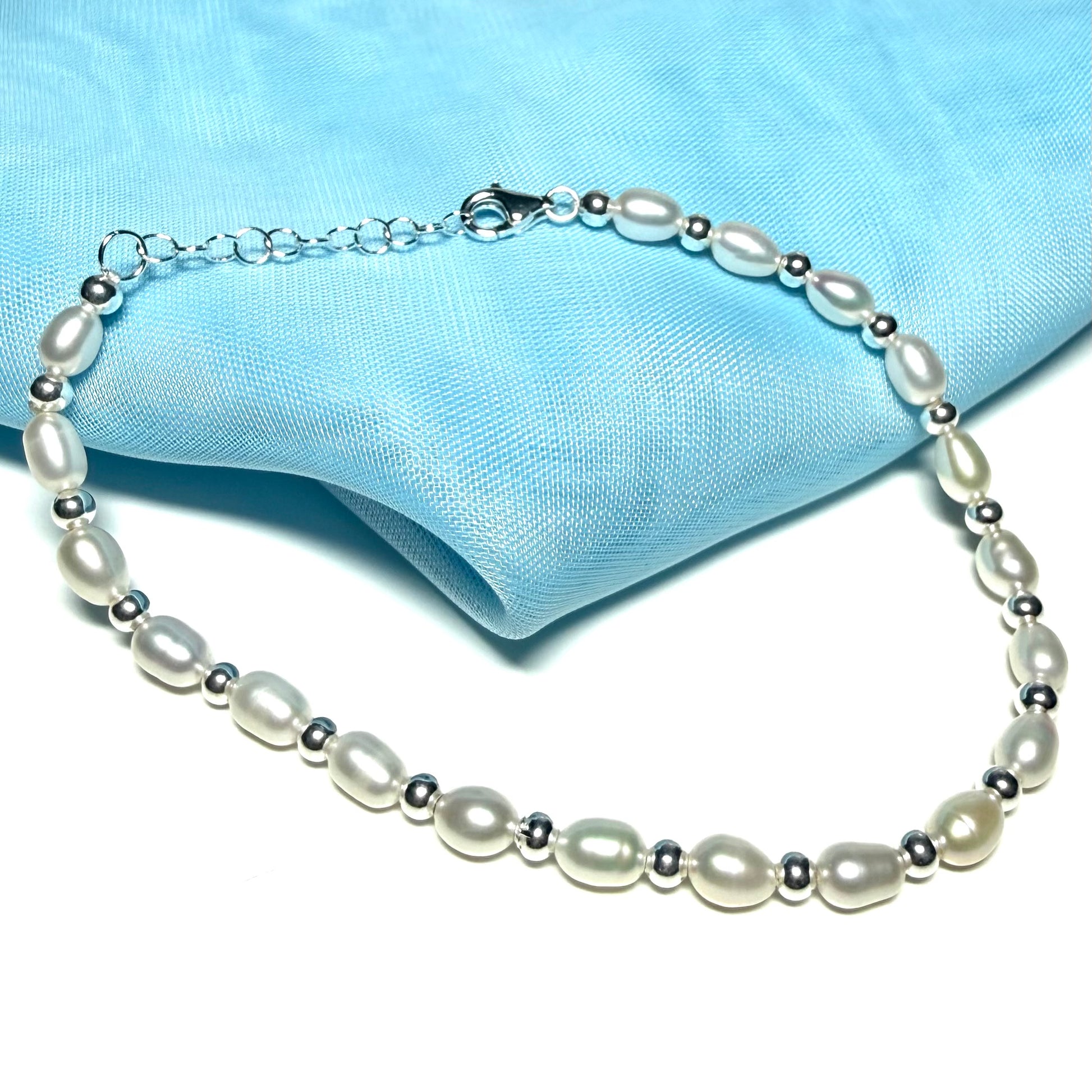 Bracelet real freshwater and sterling silver oval shaped pearl