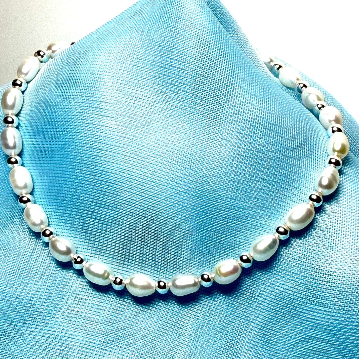 Bracelet real freshwater and sterling silver oval shaped pearl