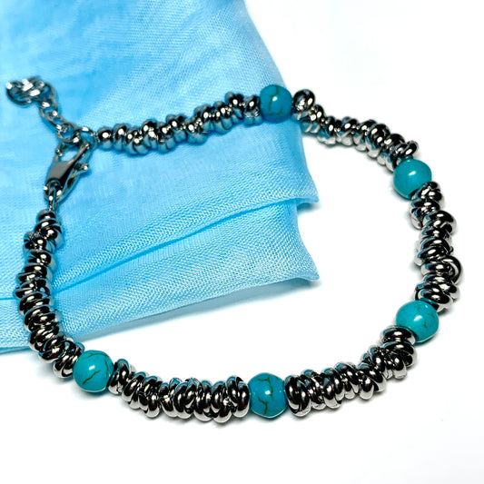 Bracelet turquoise heavy solid stainless steel