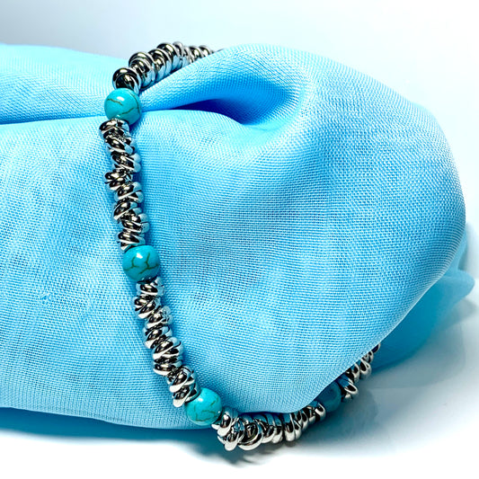 Bracelet turquoise heavy solid stainless steel