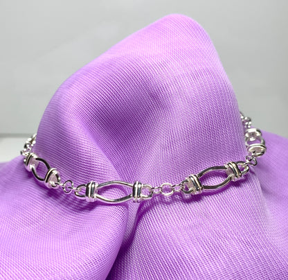 Bracelet open fancy link oval solid sterling silver