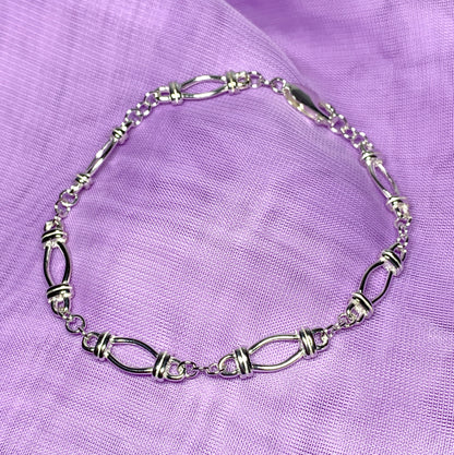 Bracelet open fancy link oval solid sterling silver