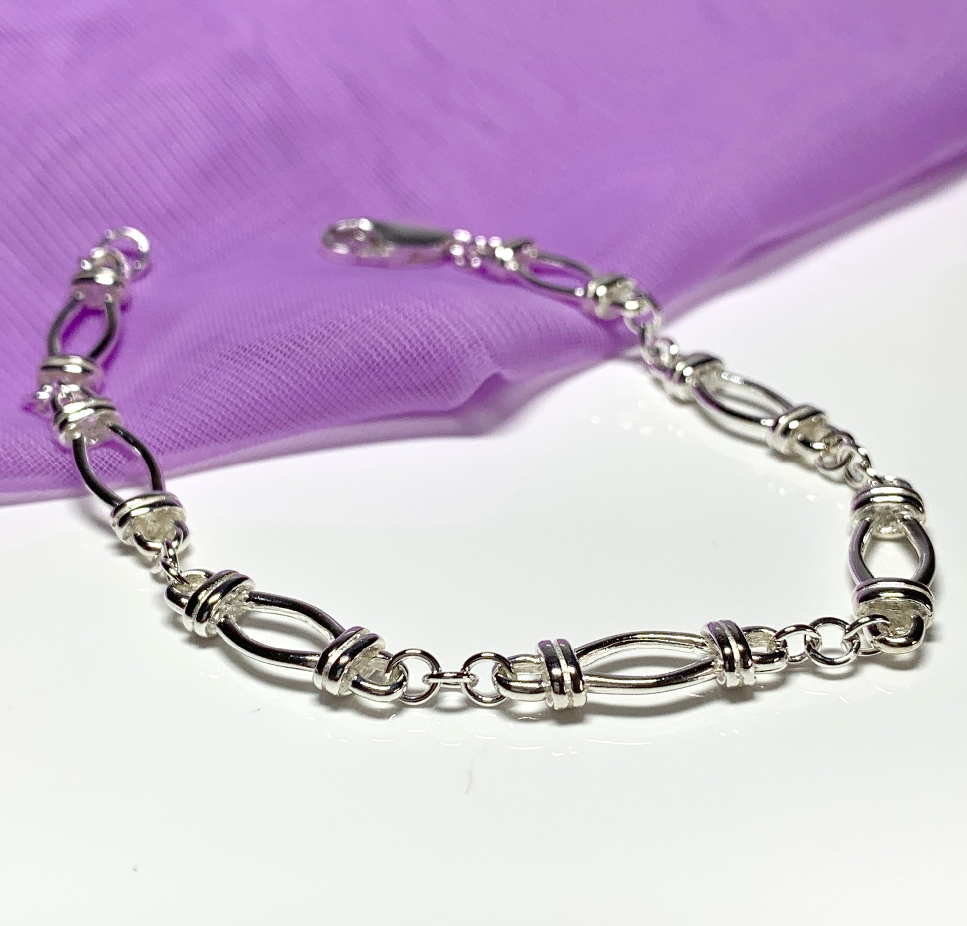 Bracelet open fancy link oval solid sterling silver