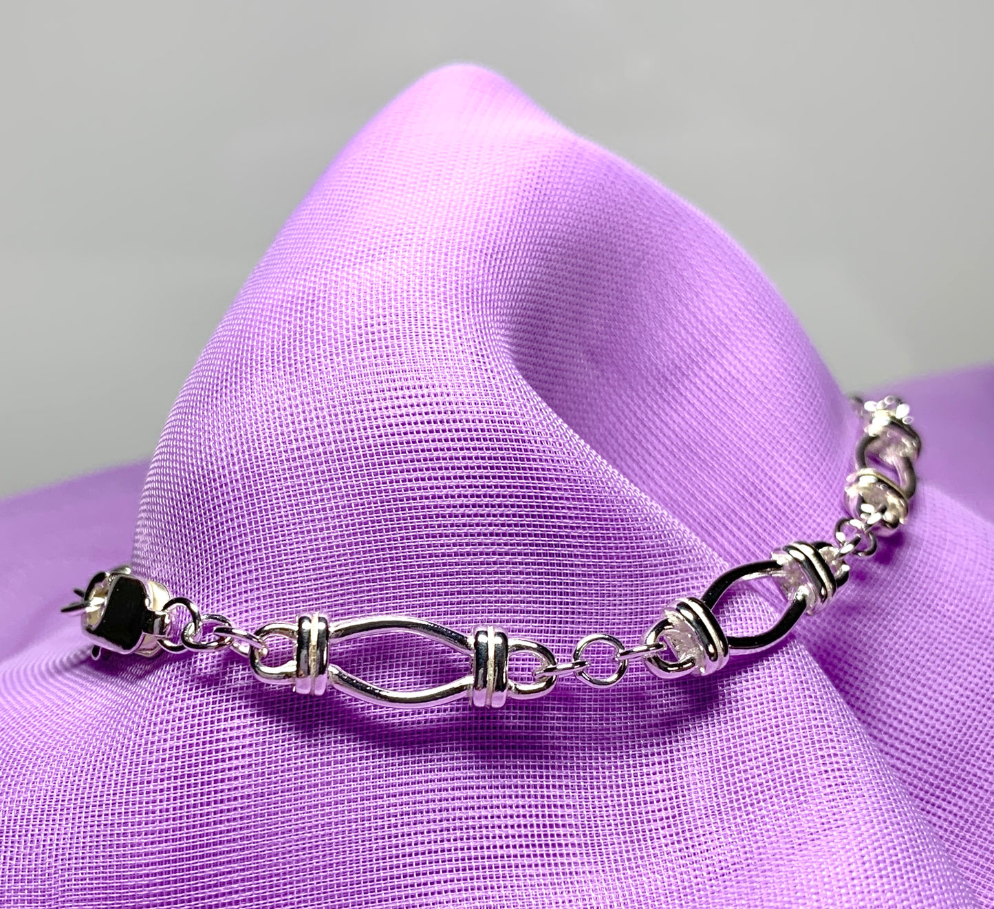 Bracelet open fancy link oval solid sterling silver