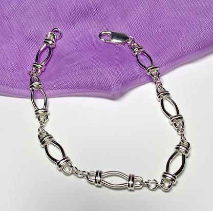 Bracelet open fancy link oval solid sterling silver