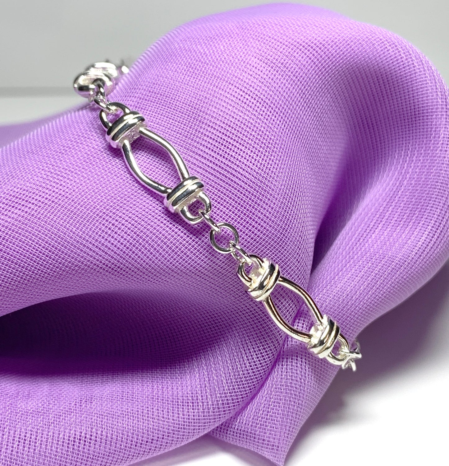 Bracelet open fancy link oval solid sterling silver