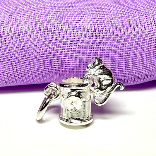 Cat On A Dustbin Sterling Silver Charm