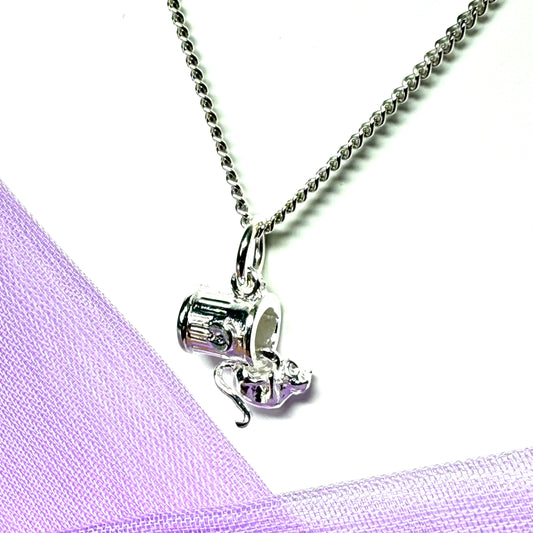 Cat on a dustbin sterling silver necklace including chain