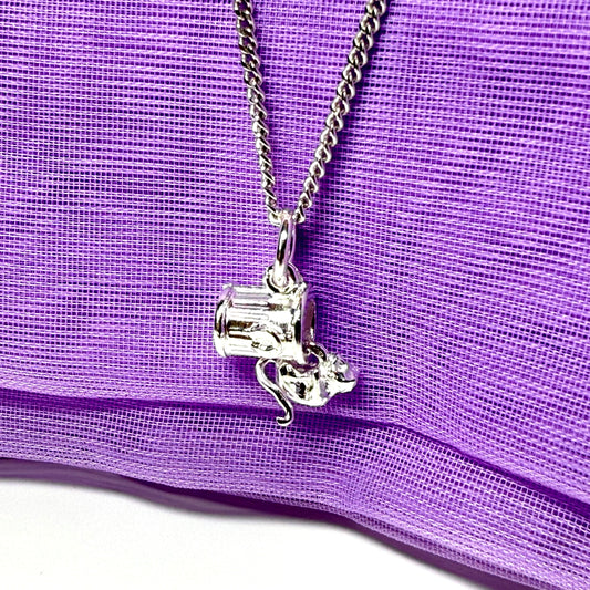 Cat on a dustbin sterling silver necklace