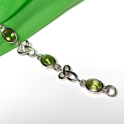 Celtic green peridot oval sterling silver bracelet