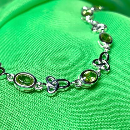 Celtic green peridot oval sterling silver bracelet