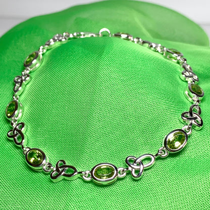 Celtic green peridot oval sterling silver bracelet