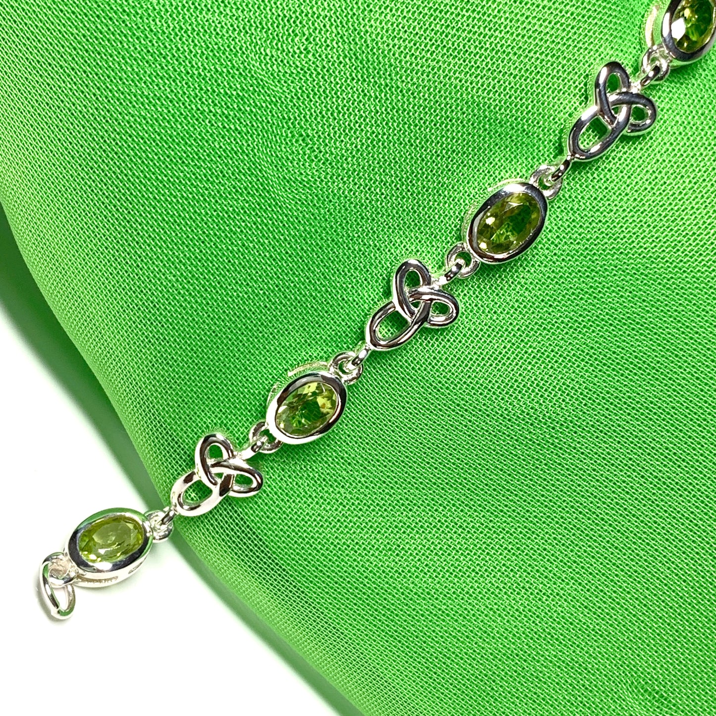 Celtic green peridot oval sterling silver bracelet