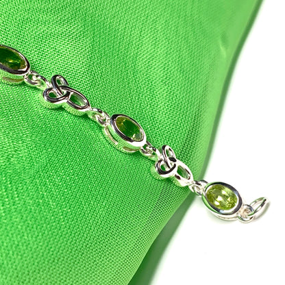 Celtic green peridot oval sterling silver bracelet