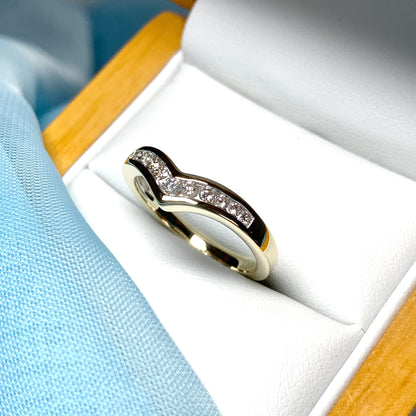 Channel Set Yellow Gold Diamond Wishbone Ring