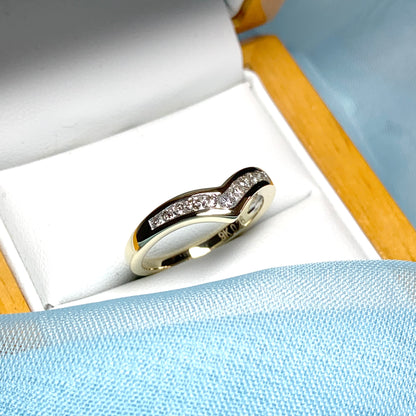 Channel Set Yellow Gold Diamond Wishbone Ring