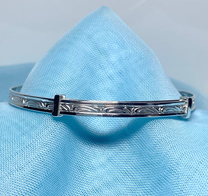 Childs expanding bangle swirl patterned design sterling silver