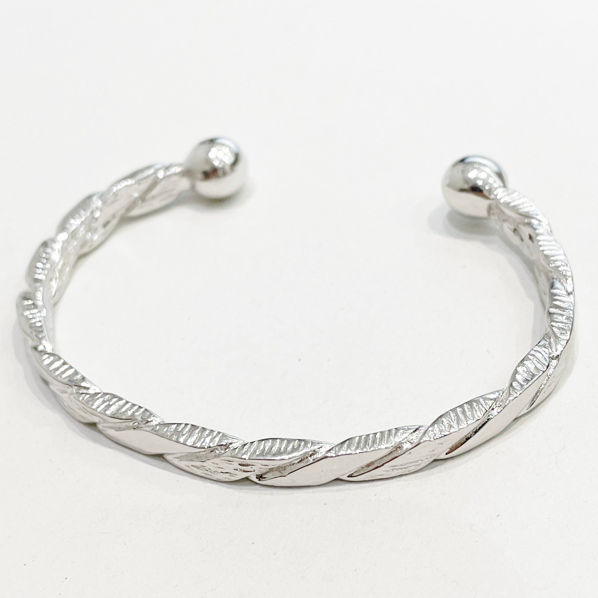 Childs torque bangle twisted patterned solid sterling silver