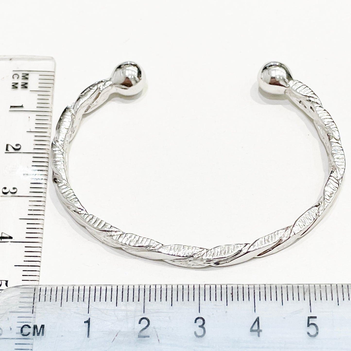 Childs torque bangle twisted patterned solid sterling silver measurements