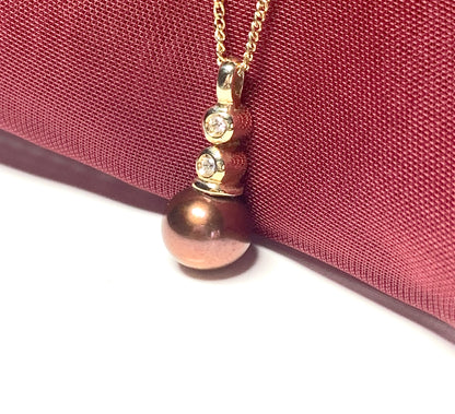 Chocolate pearl necklace freshwater cultured cubic zirconia yellow gold pendant