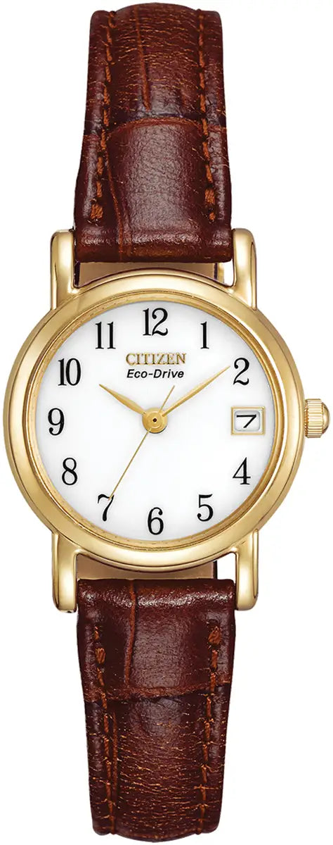 EW1272-01A Citizen Watch Gold Plated Eco-Drive Ladies Brwon Strap