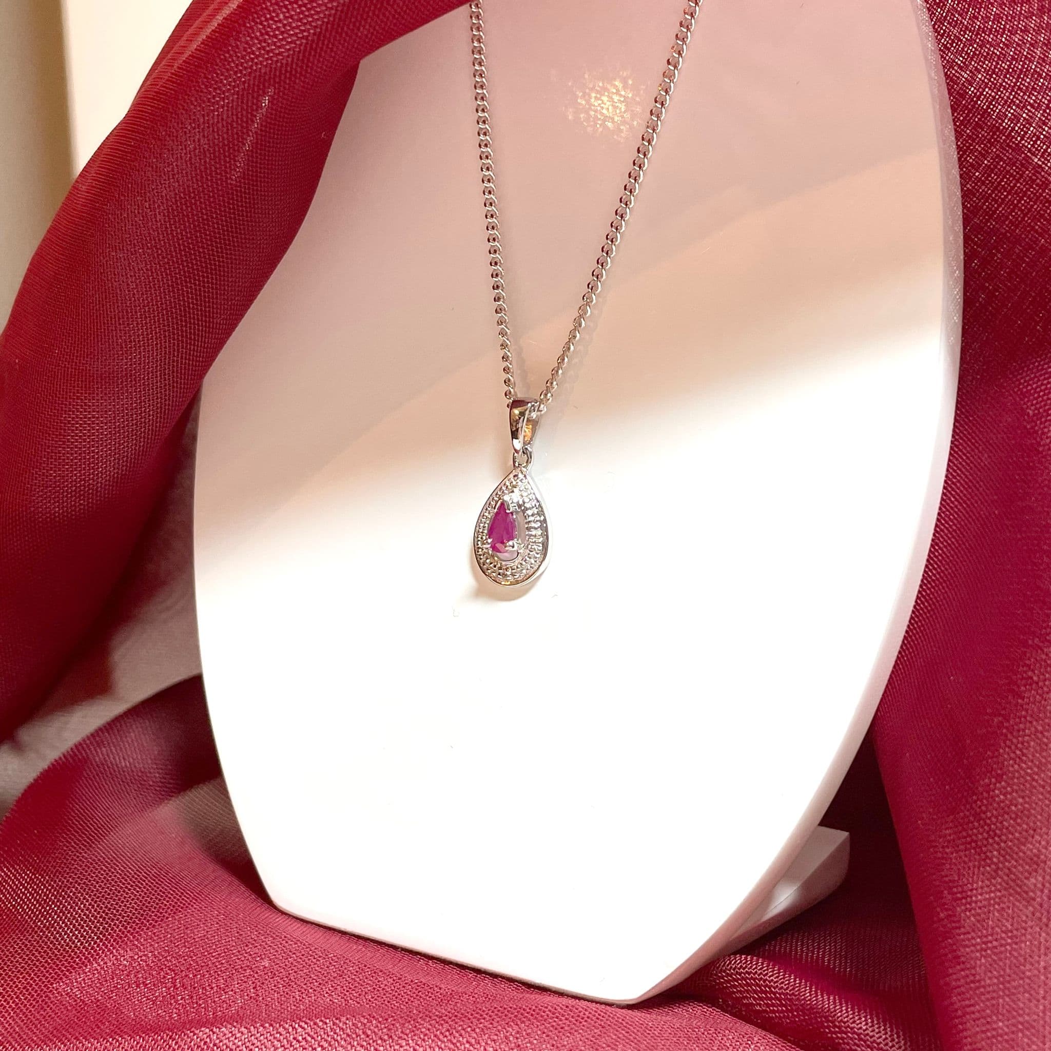 Silver necklace clearance with ruby pendant