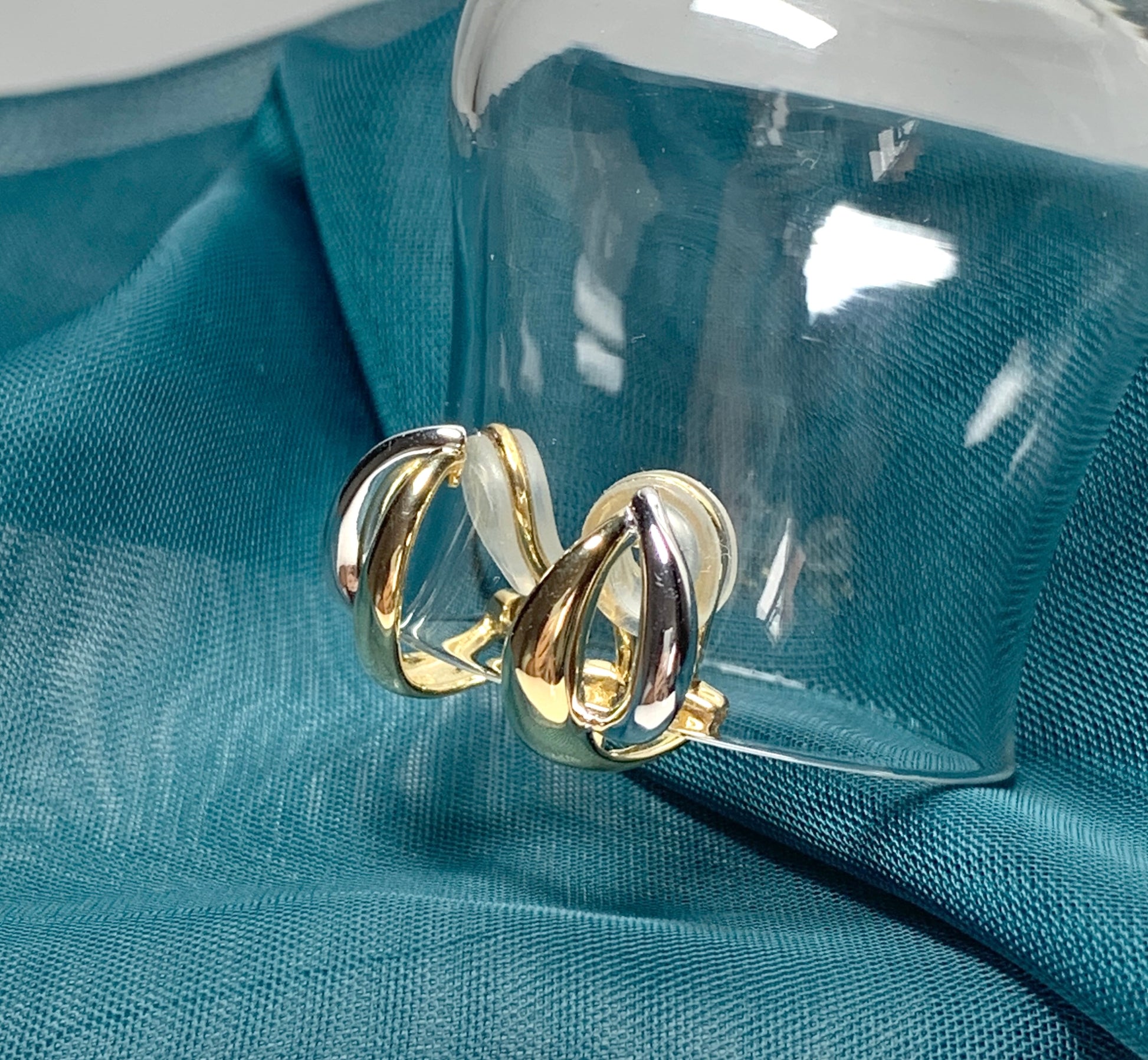 Clip on earrings sterling silver double two colour swirl design