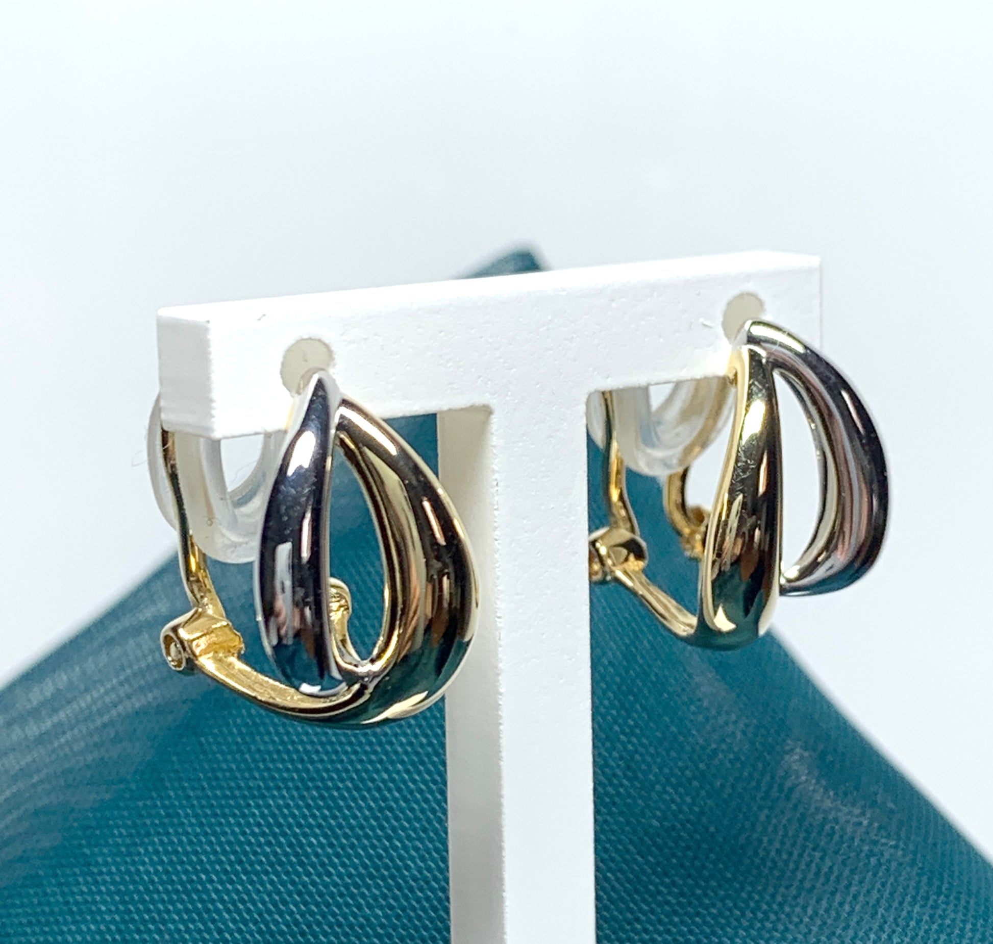 Clip on earrings sterling silver double two colour swirl design