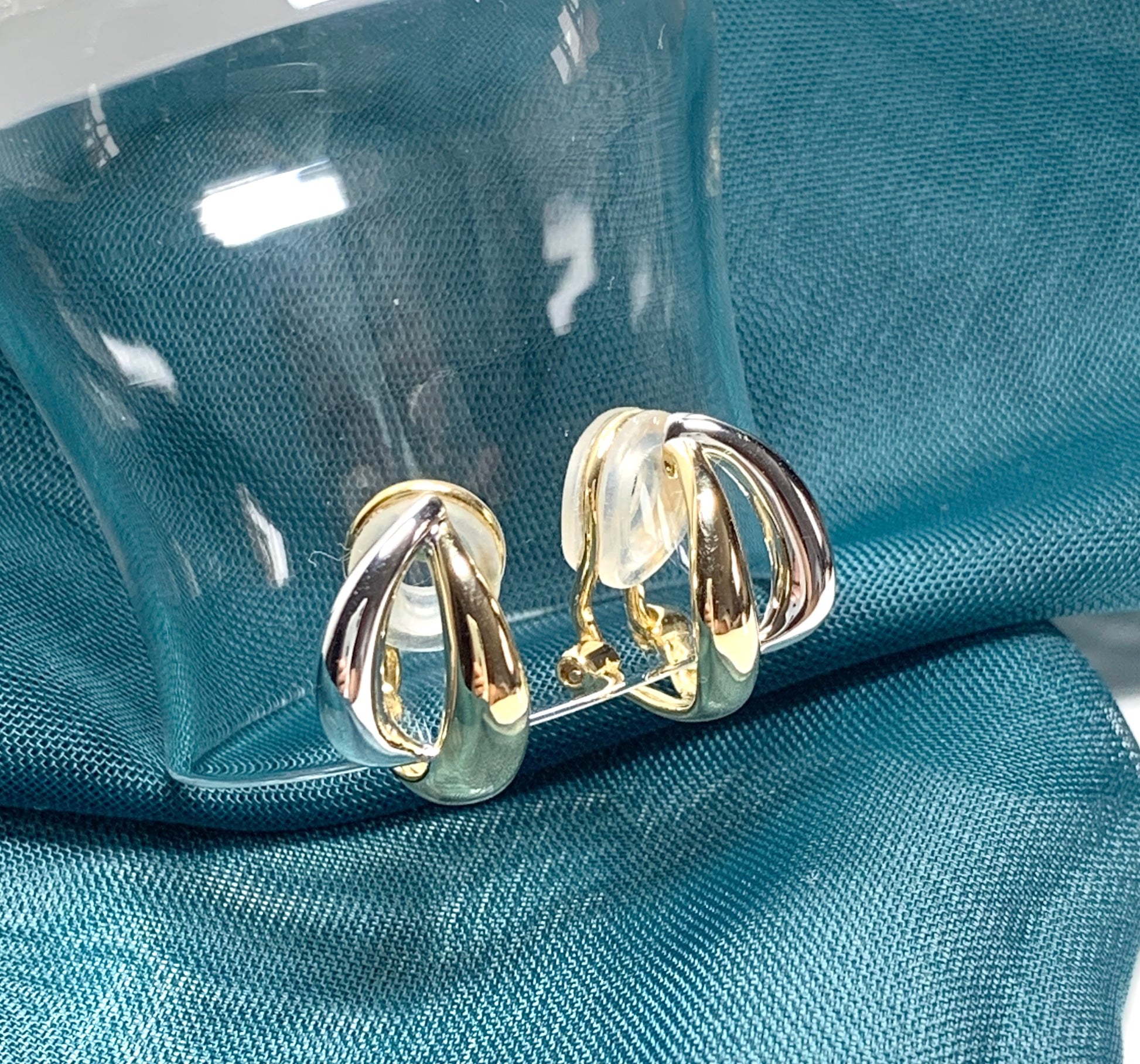 Clip on earrings sterling silver double two colour swirl design