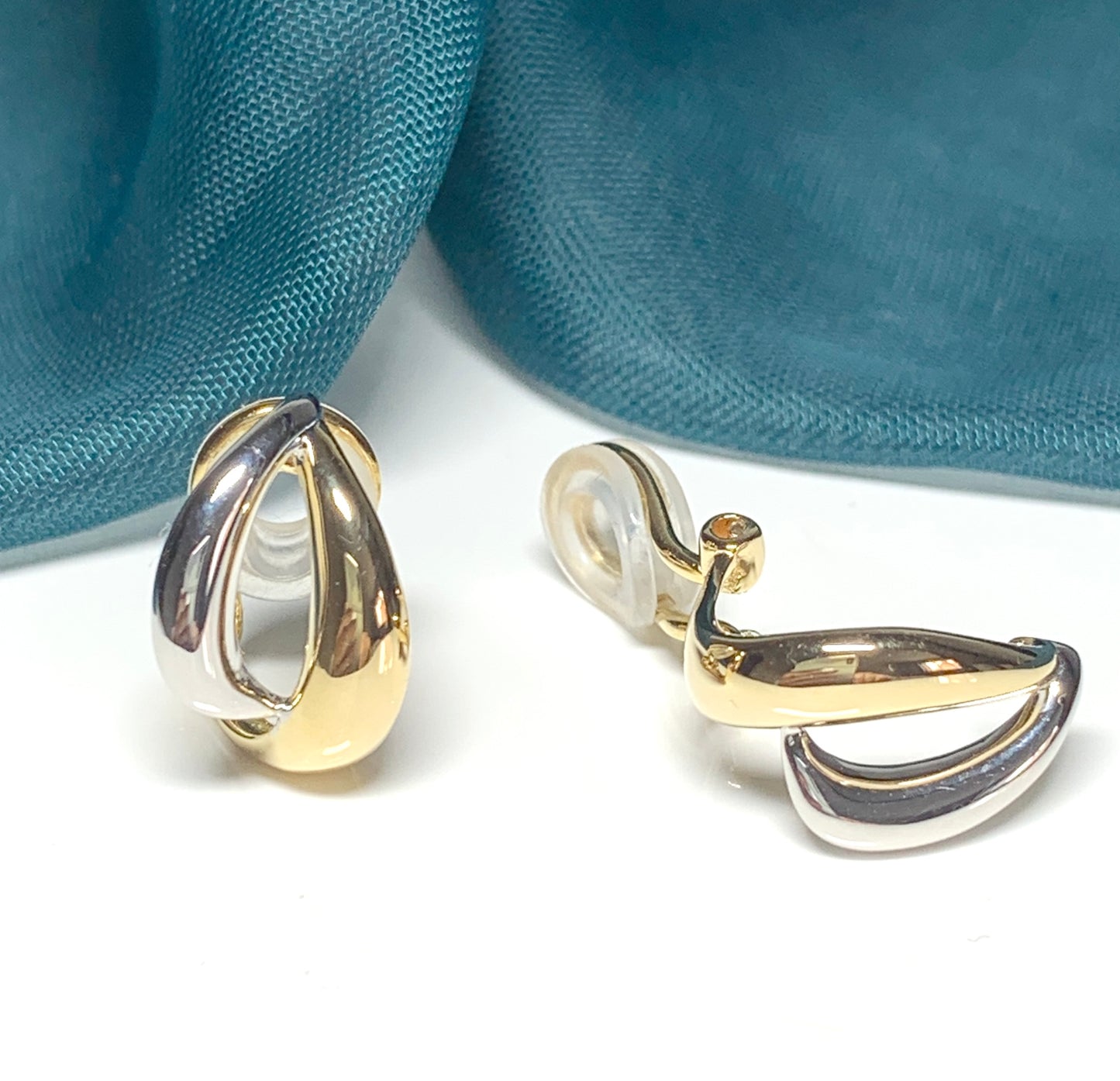 Clip on earrings sterling silver double two colour swirl design