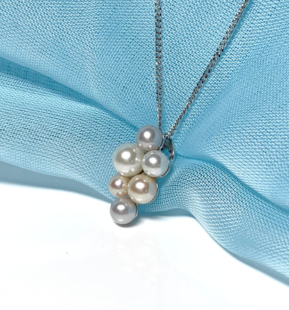 Cluster pearl necklace white gold pendant